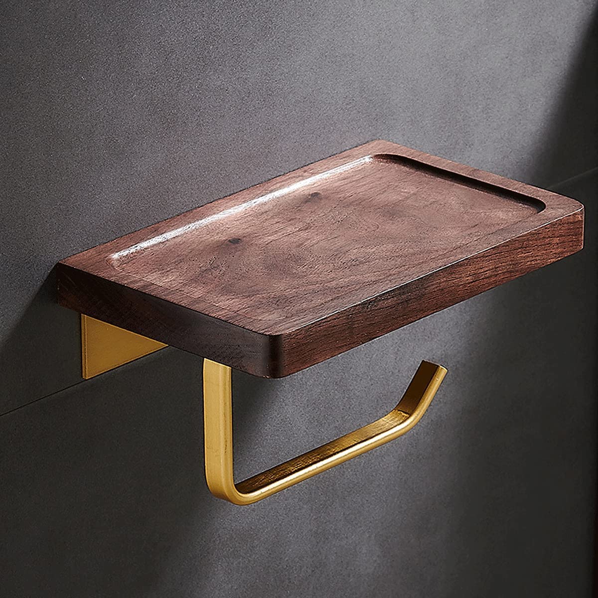 LYGSWDB Portarotolo Portarotolo in Legno Portarotolo, Mensola a Muro per Accessori da Bagno (Noyer B)