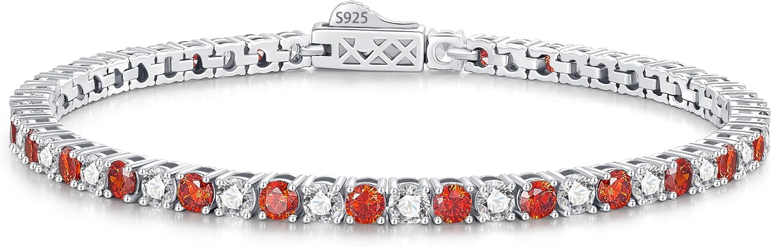 Birthstone Bracelets for Women Birthday Gifts 3mm Sterling Silver White Gold Tennis...