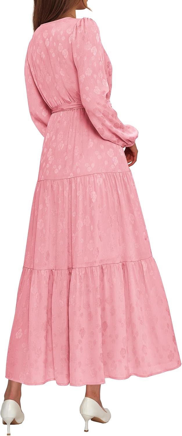 PRETTYGARDEN Womens Spring Long Sleeve Wrap V Neck Ruffle Floral Maxi Dress Casual Tie Waist Boho Chiffon Flowy Long Dresses - Image 5