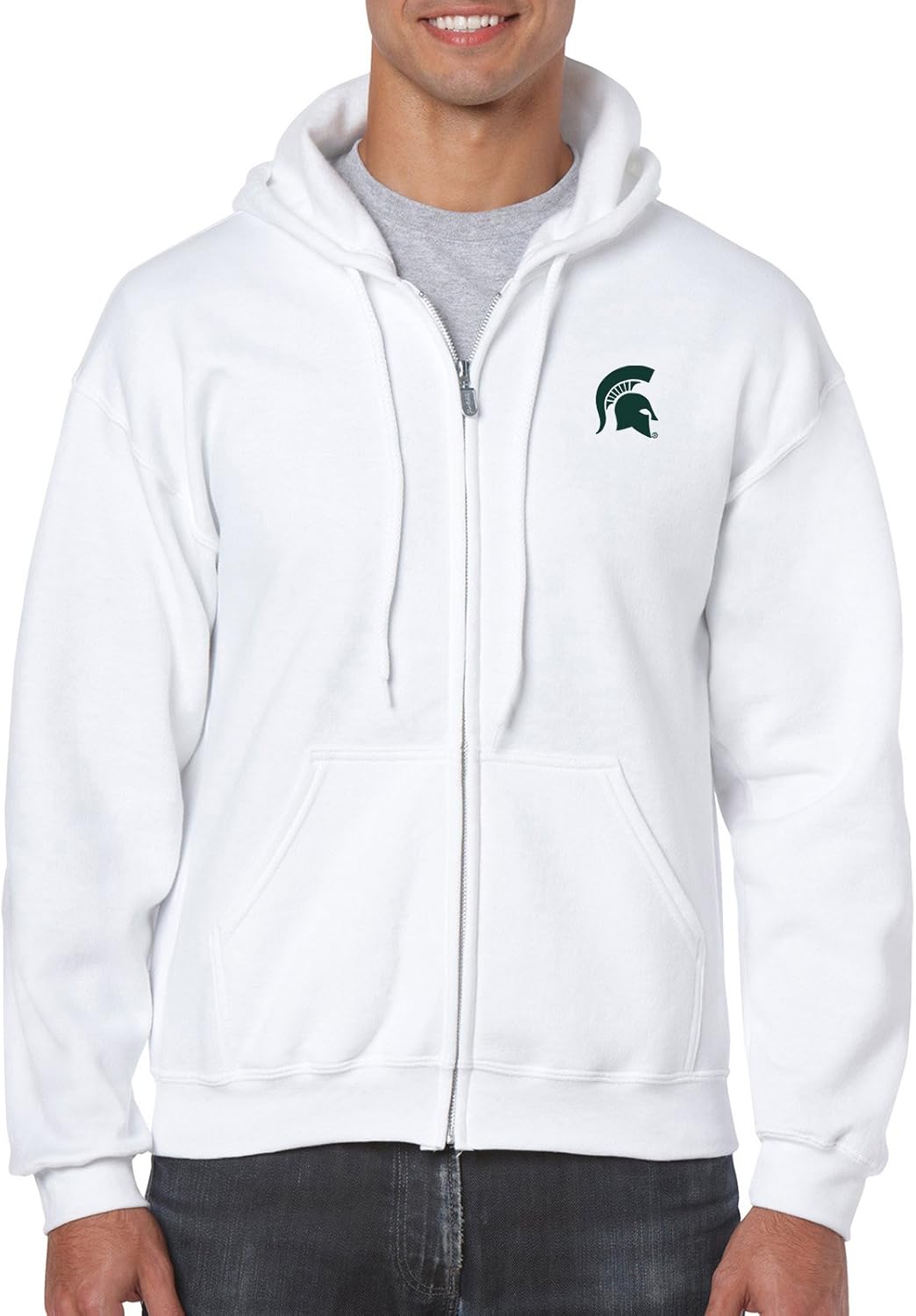 UGP Campus Apparel AZ07 - Michigan State Spartans Primary Logo Left Chest Full Zip Hoodie - Small - White