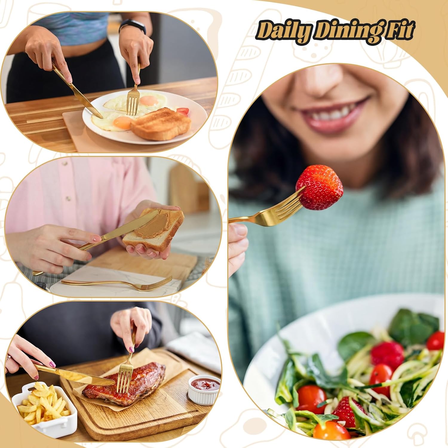 Nuenen 500 Pcs Forks and Knives Bulk Set Stainless Steel Silverware 250 Dinner Fork 250 Steak Knives Metal Flatware Tableware Cutlery Set for Home Restaurant, Mirror Polished, Dishwasher Safe (Gold)