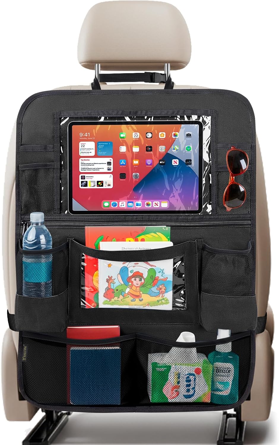 BALEINE Backseat Car Organizer, Back Seat Car Organizers and Storage, Kick Mats Back Seat Protector, Travel Accessories for Most Automotive (1 Pack, Black)