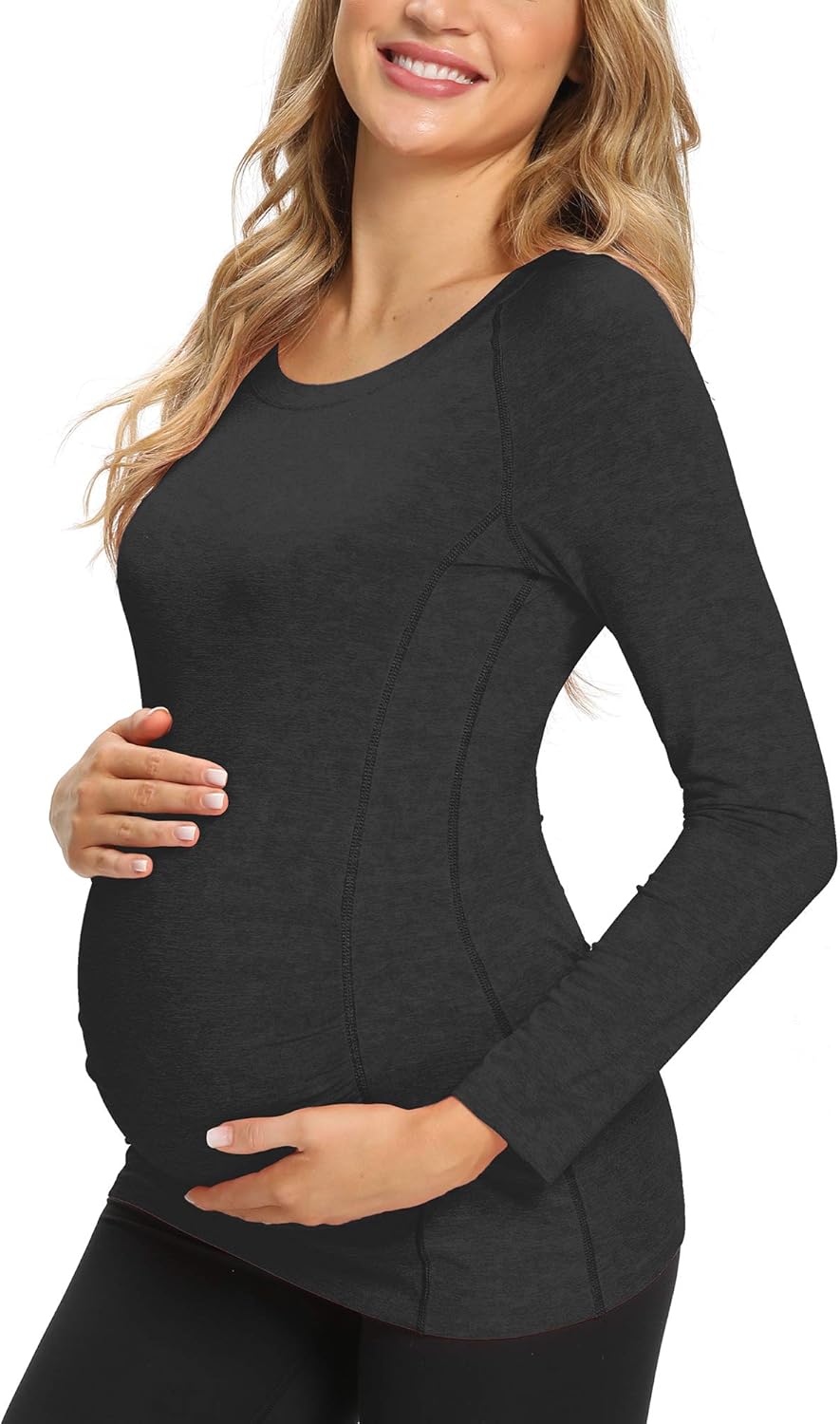 AMPOSH Women's Maternity Shirts Short/Long Sleeve Workout Tops Athletic Yoga Shirt Pregnancy Clothes at  Women’s Clothing store