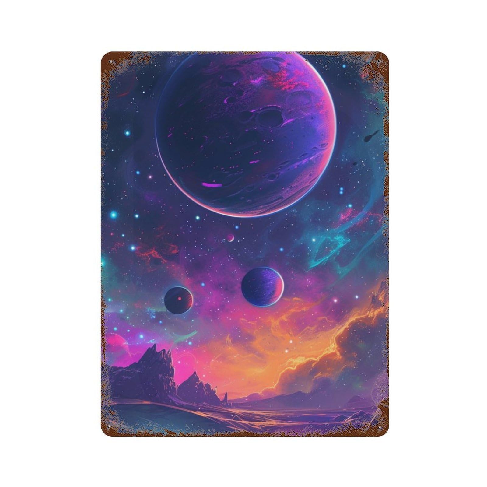 Galactic Fantasy Landscape -2 Rusty Metal Tin Sign 15.7"x11.8", for Shed, Workshop And Garage Wall Decor, Shabby Chic Decor