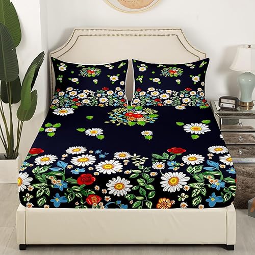 Miniatura 10 de Juego de sábanas de flores Groovy de los años 70, tamaño individual, para niños y niñas, fresco, vintage, bohemio, floral, para mujer, Halloween,