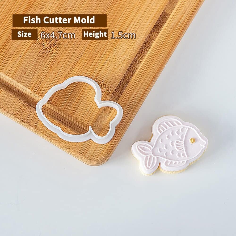 アニメマーメイド城シュガーカット Diyオーシャンサンゴ海螺焼きケーキプリント模様 ユニコーンクッキー型押し Cutter Mold Fish