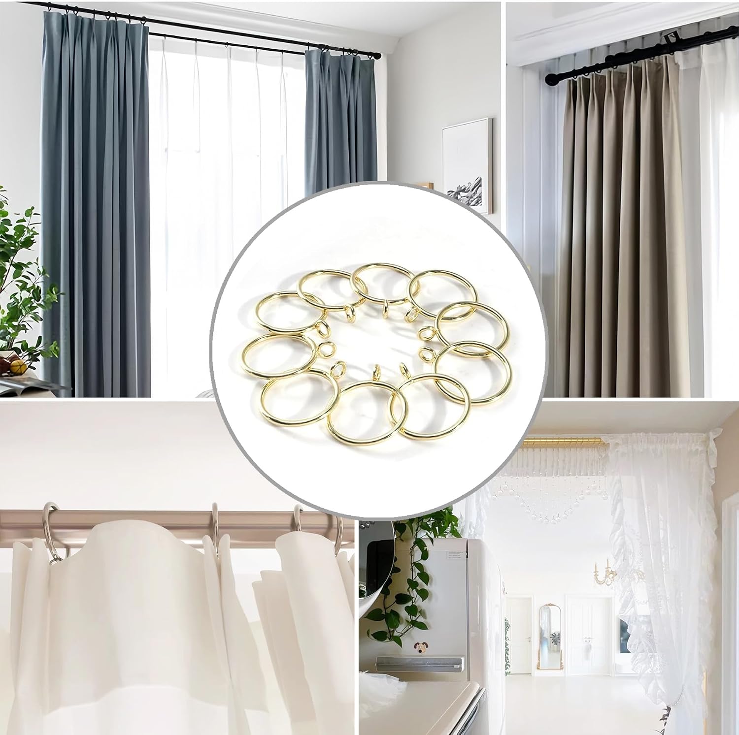 Gold Curtain Rings Metal Drapery Ring for Curtain Rods Gold Tone, Inner Diameter 1 Inch 24 Pcs
