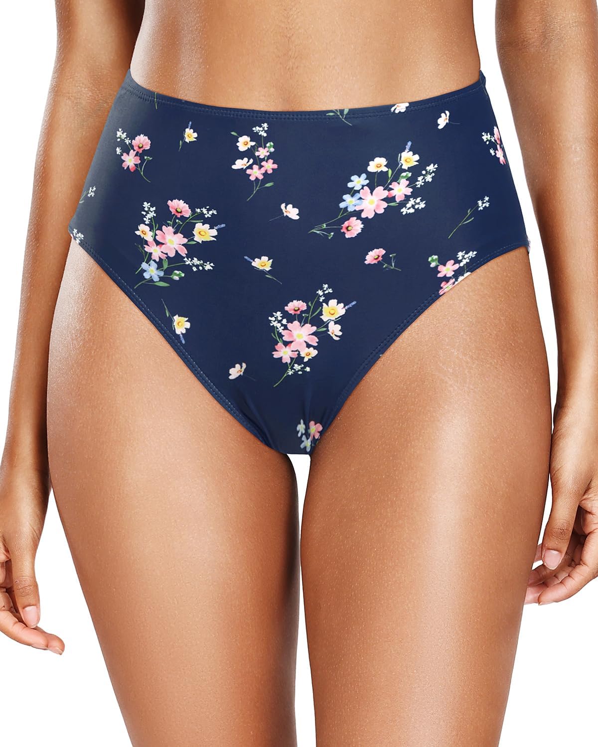 Tempt Me Womens High Cut High Waisted Bikini Bottoms Tummy Control Bathing Suit Bottoms Swim Bottom Swimsuit Bottom