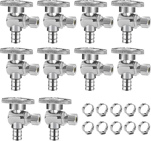 Vista 22 de WiseWater Válvula de Parada de Ángulo PEX de 1/2 Pulgada PEX x 1/4 Pulgada de Compresión, Válvula de Apagado de 1/4 Vuelta, Accesorio de Fontanería