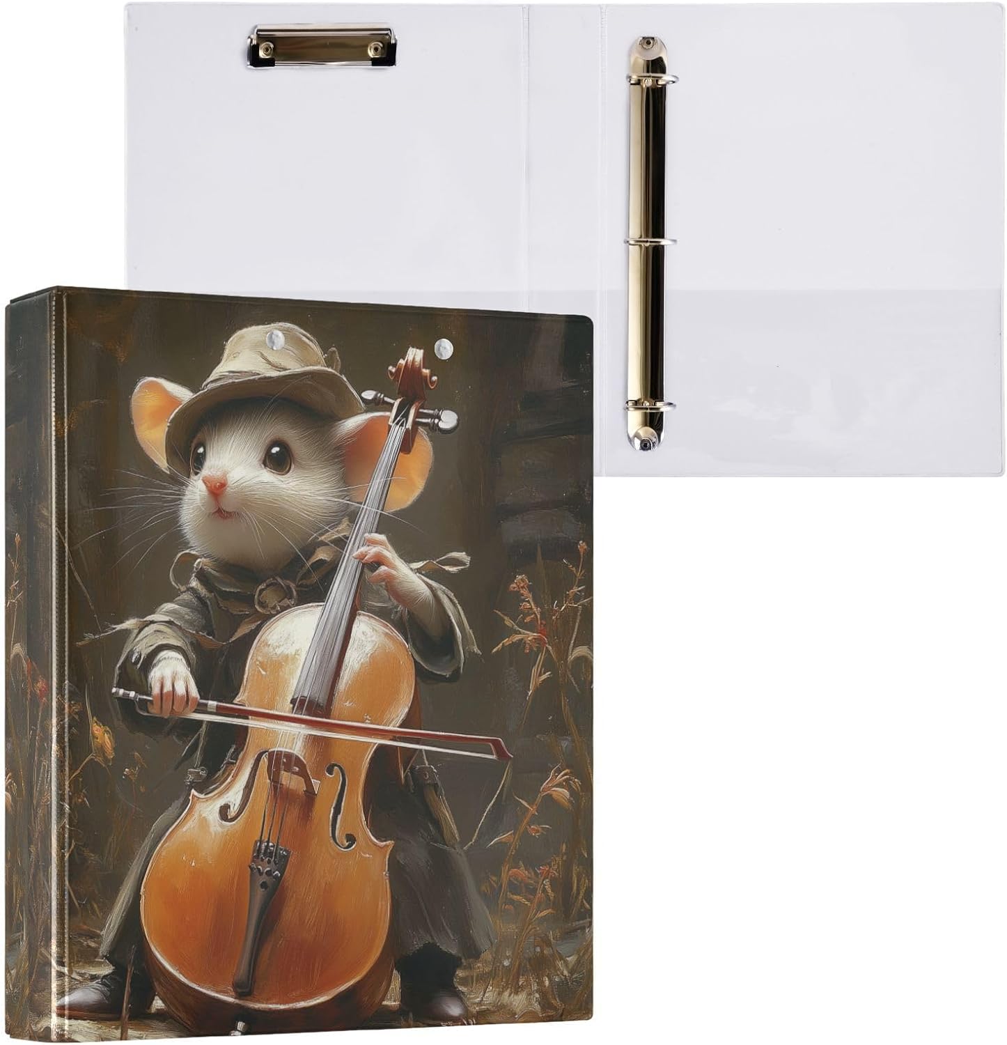 3 Ring Binder Mouse Playing Cello File Folder 1.5 Inch Ring Holds 200 Sheets File Storage for Women Men School Office Supplie 1 Pack