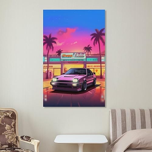 Miniatura 7 de Ae86 Neon Synthwave Retro JDM - Póster de pared para automóvil, póster e impresiones para colgar para dormitorio, aula, dormitorio, sala de estar,