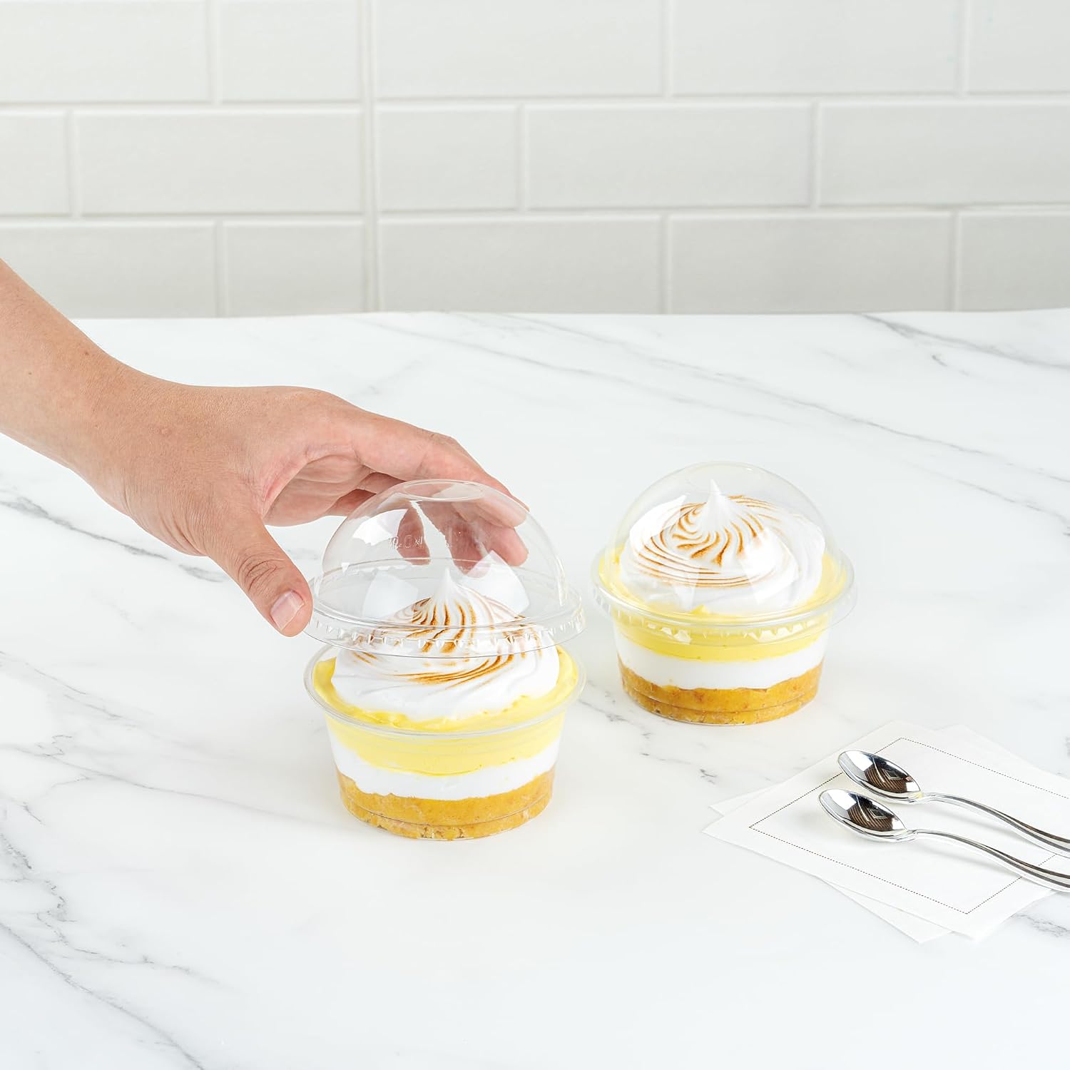 Restaurantware-LIDS ONLY: Chef 101 3.9 x 1.9 Inch Dome Lids, 50 Disposable Transparent Covers - Ice Cream Cups Sold Separately, No Straw Hole, Clear Plastic Dome Lid, Sustainable, Ideal For Takeaways image 5