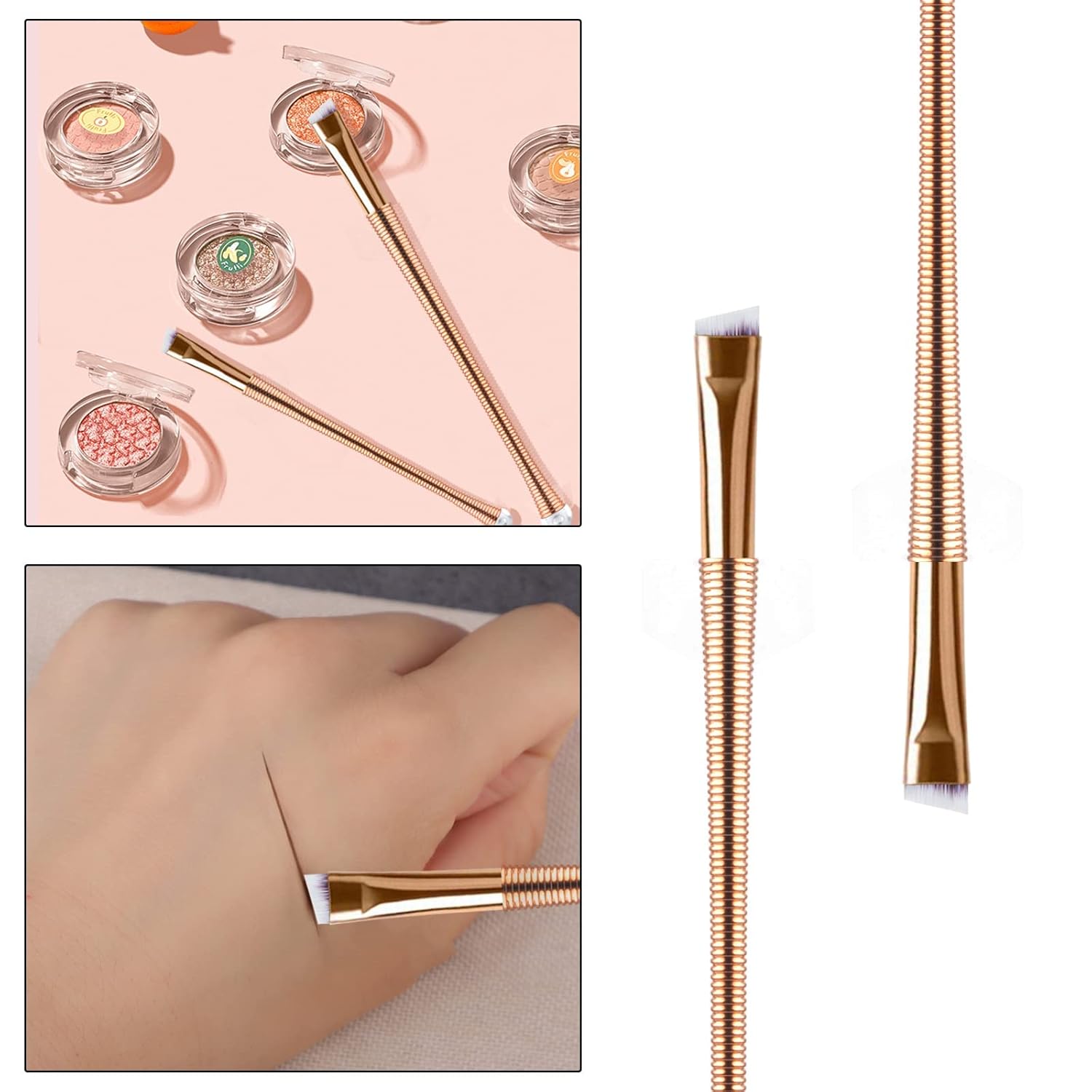 Angled Eyeliner Eye Shadow Brush, Ultra Thin Flat Eye Brow Brush, Tapered, Edges, Precision Hair with Cover, Luxurious, Blends, Foundation, Shades, Beauty Makeup Tool, 2 Pieces (Gold) : Beauty & Personal Care