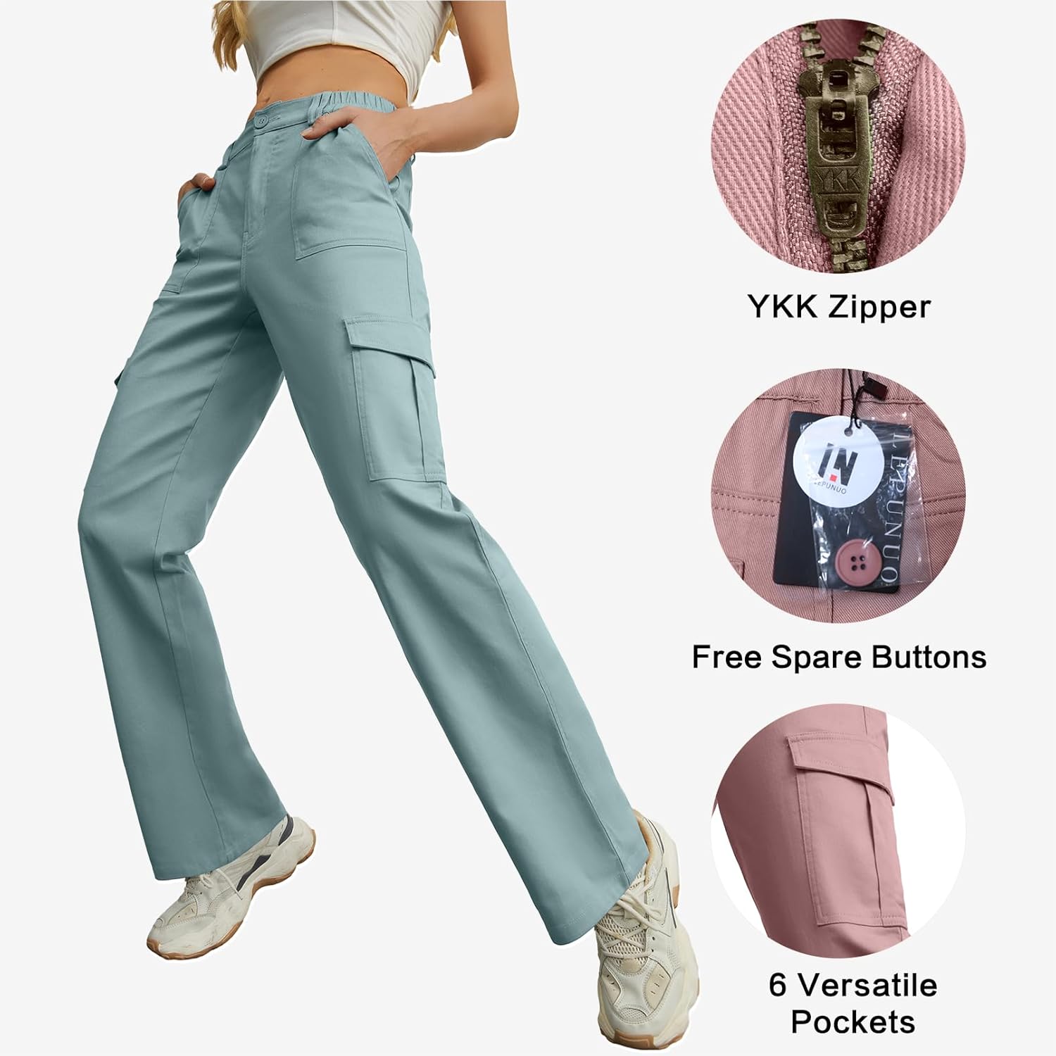 Lepunuo Cargo Pants for Women High Waisted Casual Pants Baggy Stretchy Wide Leg Y2K Streetwear with 6 Pockets - Image 4