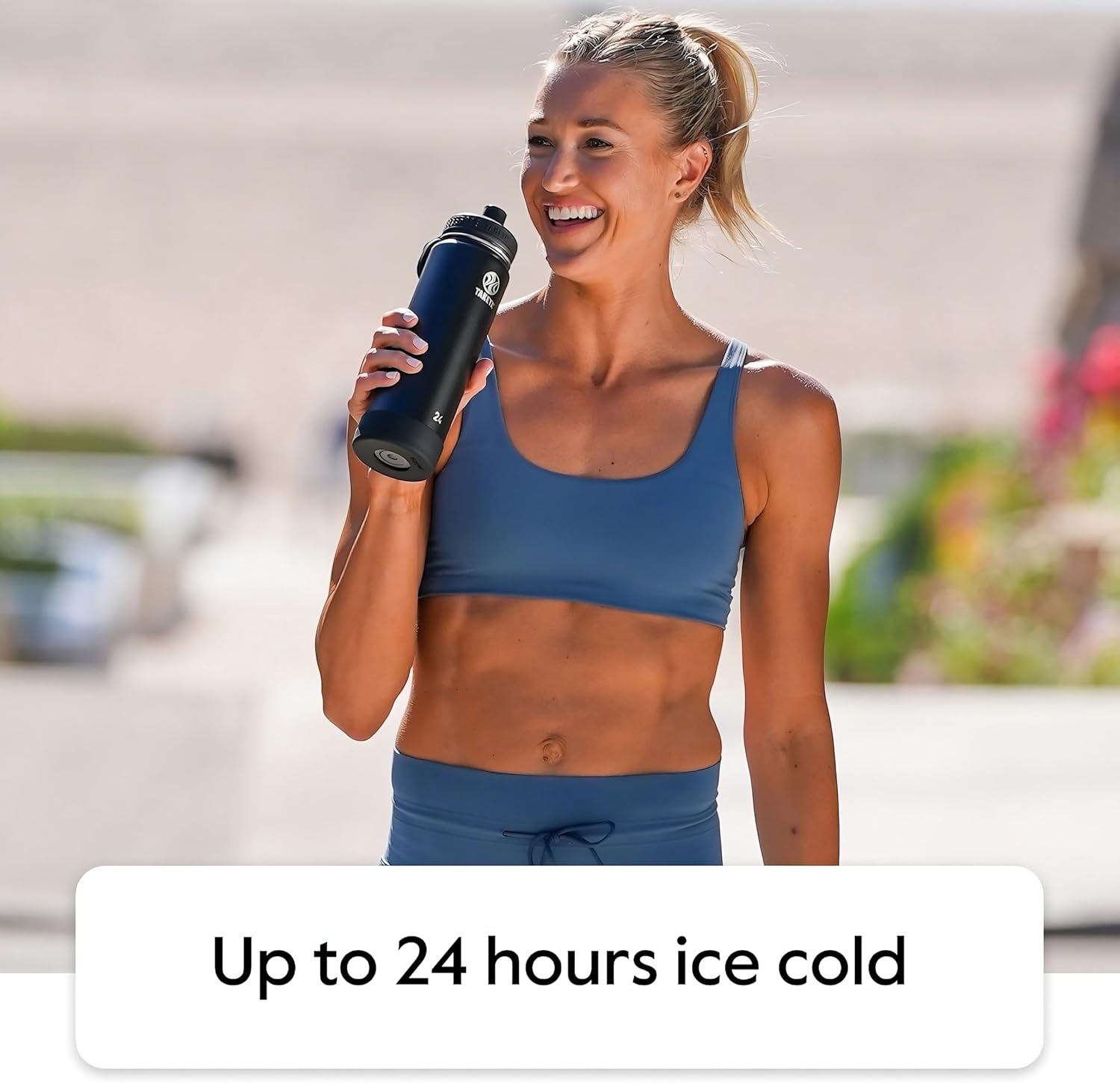 Takeya Actives 24 oz Water Bottle with Straw Lid - Double Wall Stainless Steel Insulation - Dishwasher Safe & BPA-Free - Removable Bumper - Midnight Blue - Image 2