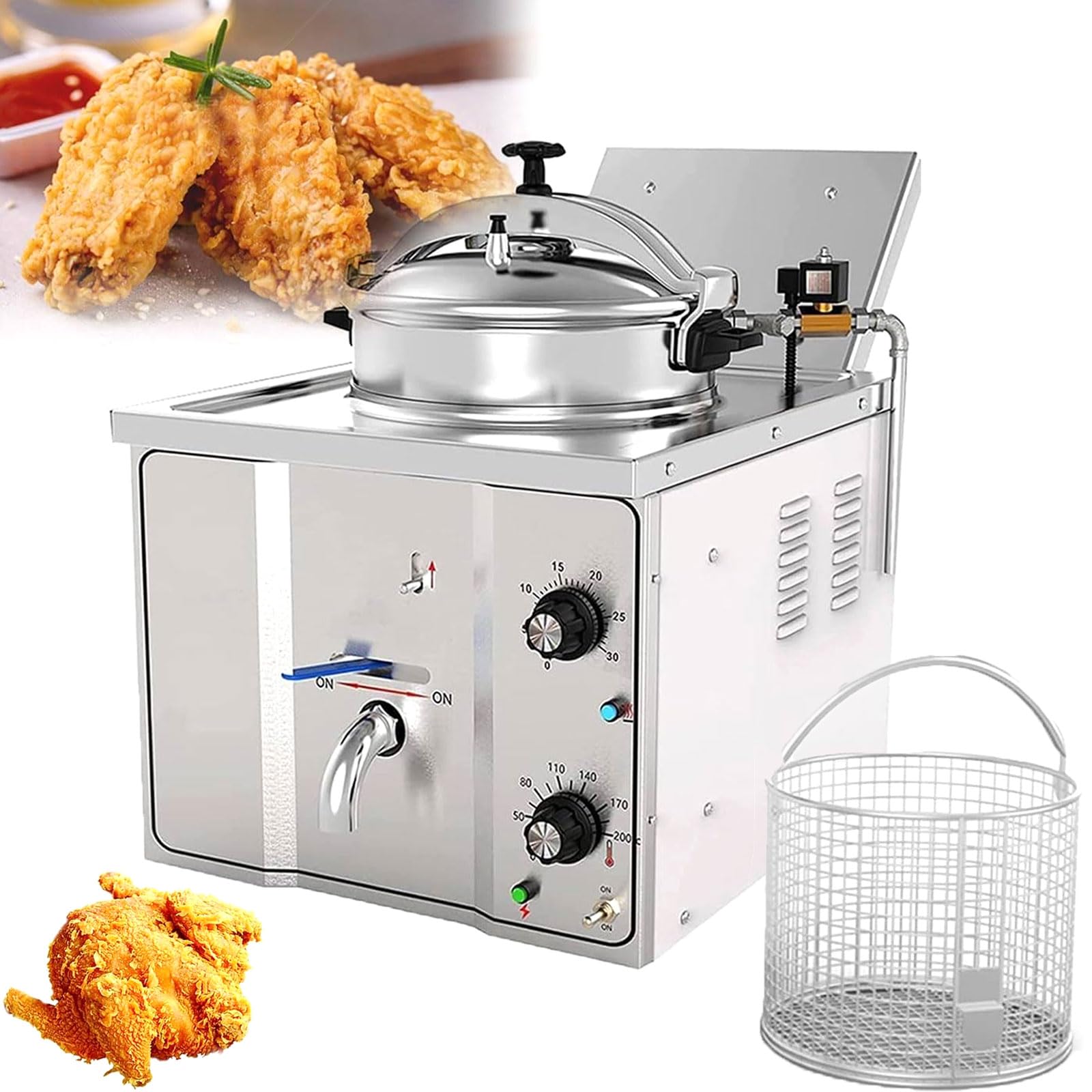 Aioneer 16L Electric Deep Fryer, 3000W High Pressure Fried Chicken Machine, Countertop Chicken Pressure Fryer, 8Psi Work Pressure, Thermostat, Stainless Steel Food Oven Fryer For