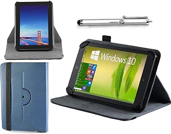 غطاء جلدي أزرق من Navitech مع حامل دوار 360 وقلم Atlas متوافق مع Nextbook Ares مقاس 8 بوصات | NuVision مقاس 8 بوصات | NVIDIA Shield K1 مقاس 8 بوصات للكمبيوتر اللوحي