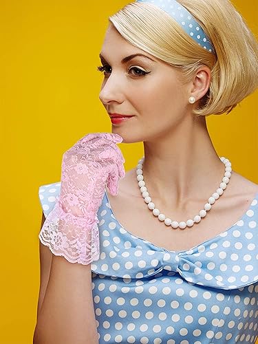 Miniatura 4 de Guantes de encaje para mujer, guantes de fiesta de té, guantes cortos elegantes hasta la muñeca, guantes florales para cena, boda, fiesta de té