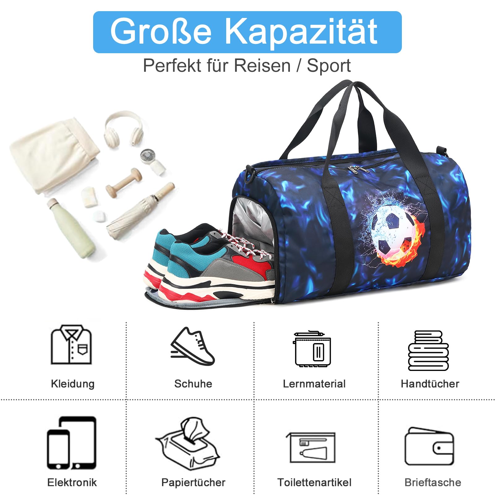 LEDAOU Sporttasche Kinder Schwimmtasche Jungen Damen mit Schuhfach und Nassfach Badetasche Teenager Kleine Reisetasche Fitnesstasche Sports Outdoor