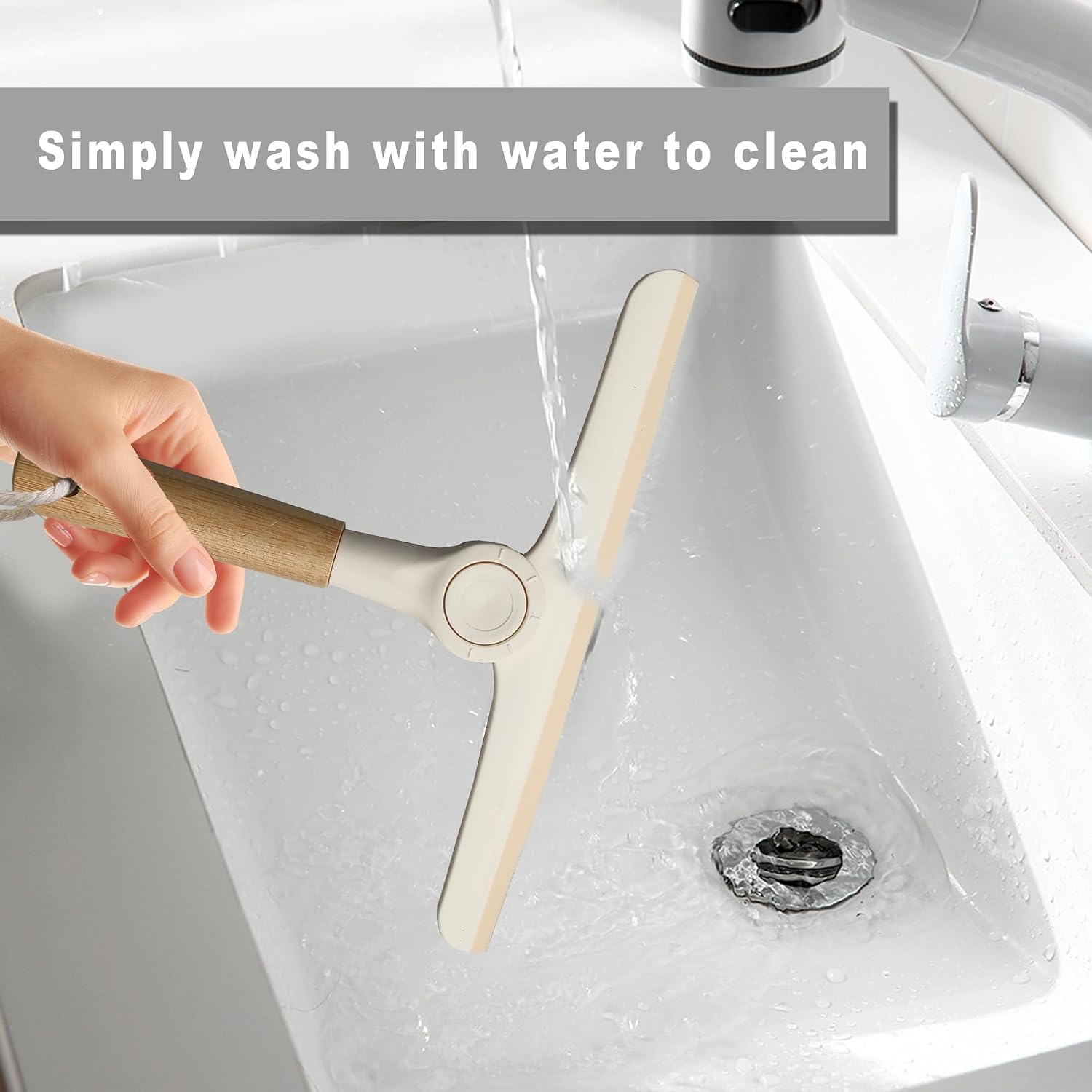 Show Squeegee for Glass Door Bathroom Squeegee with Bamboo Handle Show Wiper for Glass Door Window Tile Wall Car Windshield Mirror (Off White) image 4
