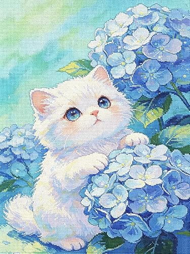 FanZheZhe Beginners Cross Stitch Kits Suitable for Adult Beginners, Entry-Level and Advanced Simple Cross Stitch Pattern Set Needlework Cat 11ct40x50cm