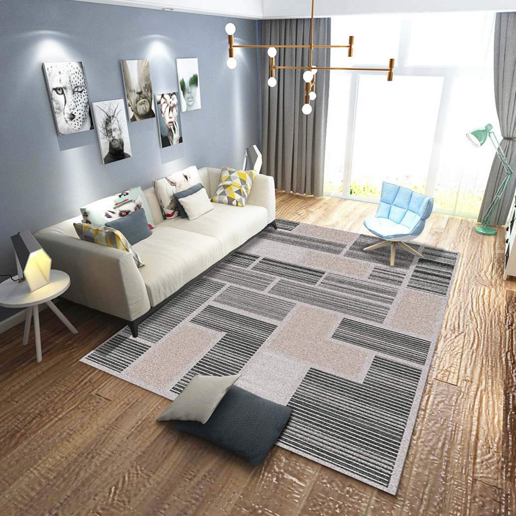 Tapis de salon motif géométrique minimaliste aux finitions rétro soignées