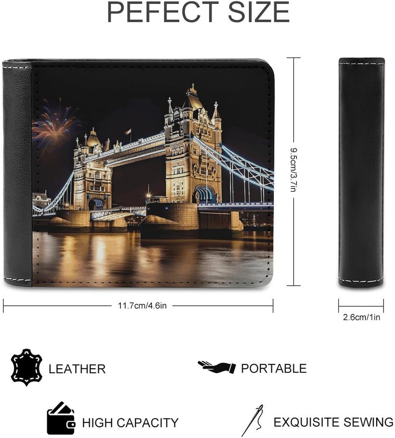 Night London Tower Bridge Leather Wallet Slim Bifold Wallet Billfold Purse Portable Credit Card Holder Front Pocket Wallets for Adult - Image 2