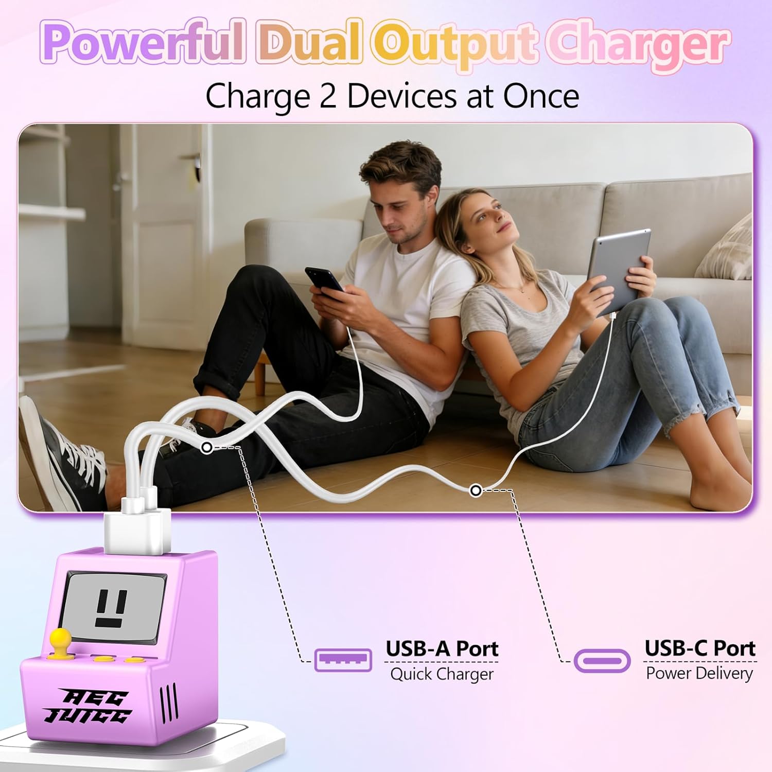 30W USB C Wall Charger Dual USB A Charger Block with Foldable Plug 3A Fast Charging Type C Phone Block Charging Box Brick for iPhone 17, Air, Pro, Pro Max, for iPad for Samsung Galaxy, Purple - Image 4