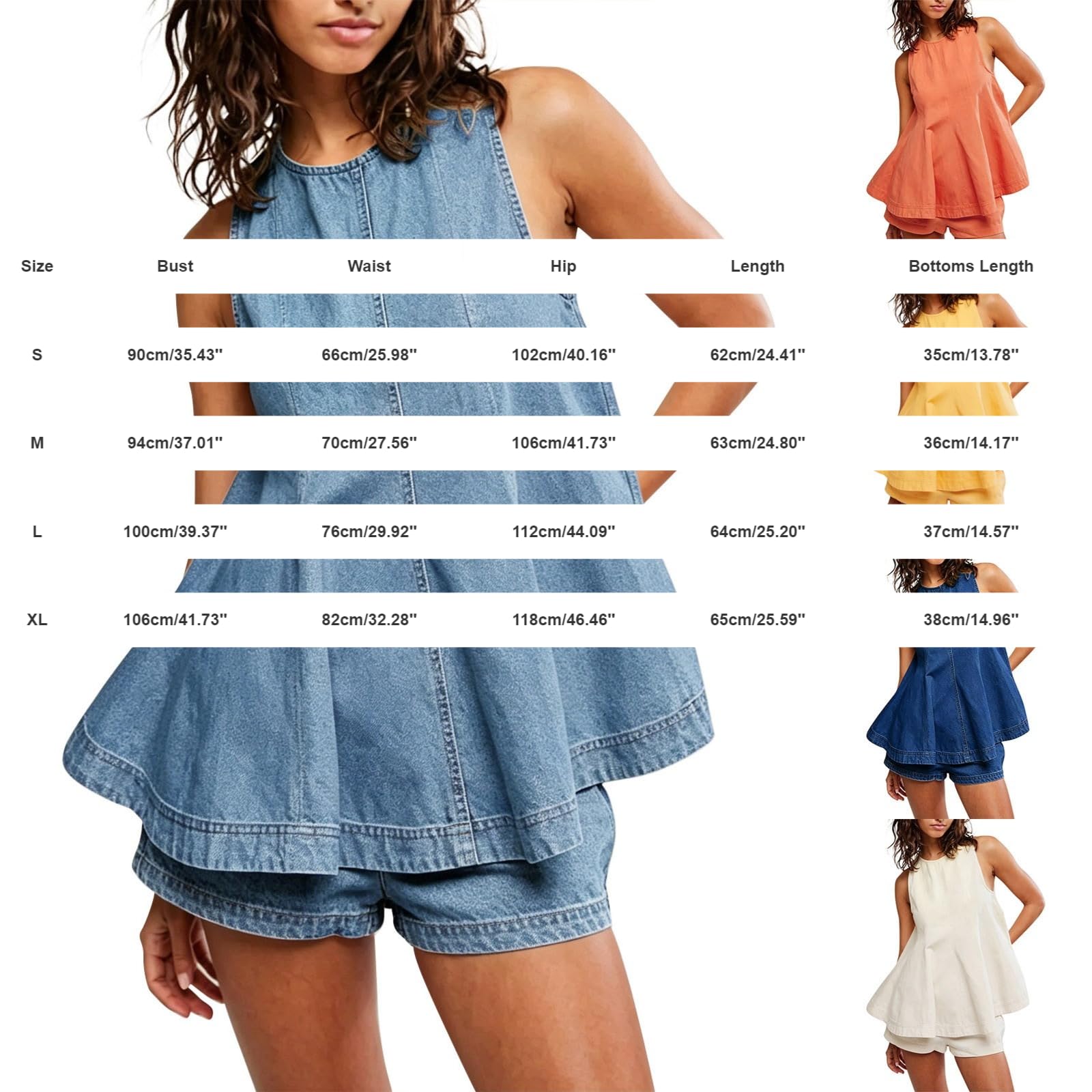 Tuta Donna Estiva Denim 2 Pezzi Senza Maniche Relaxed Fit Set Sportive
