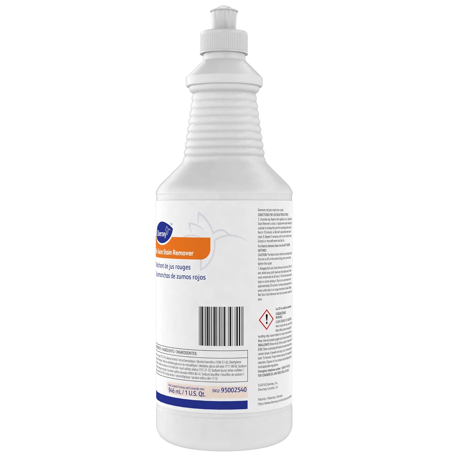 Diversey 95002540 Red Juice Stain Remover, Removes Wine, Fruit Punch, Soft Drinks, Grease, Mustard & More from Carpet, Ready-to-Use, 32-Ounce