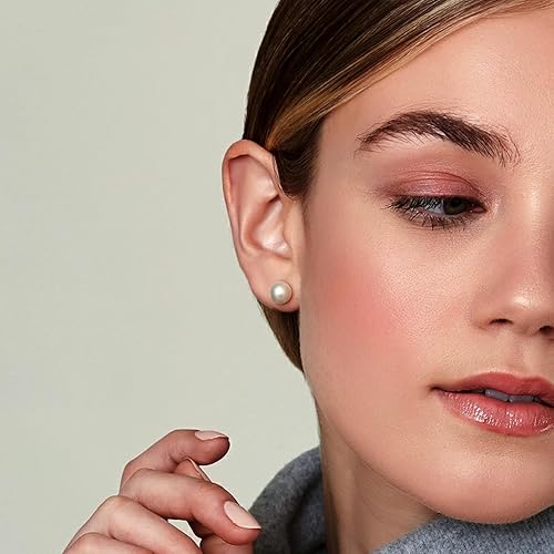 Miniatura 3 de THE PEARL SOURCE Aretes redondos de perlas reales de agua dulce blancas para mujer, aretes de oro de 14 quilates Aretes hipoalergénicos con perlas