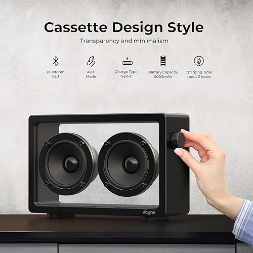 Miniatura 4 de Altavoz Bluetooth portátil de cassette, altavoces minimalistas de 16 W, Bluetooth inalámbrico, sonido potente HD y amplia compatibilidad V5.3 para