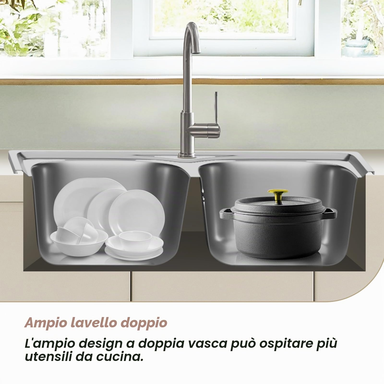 Lavello Cucina 1 Vasca con Set di Drenaggio, Lavabo Cucina con 2 Fori, Acciaio Inox (Acciaio inossidabile, 80 * 50)