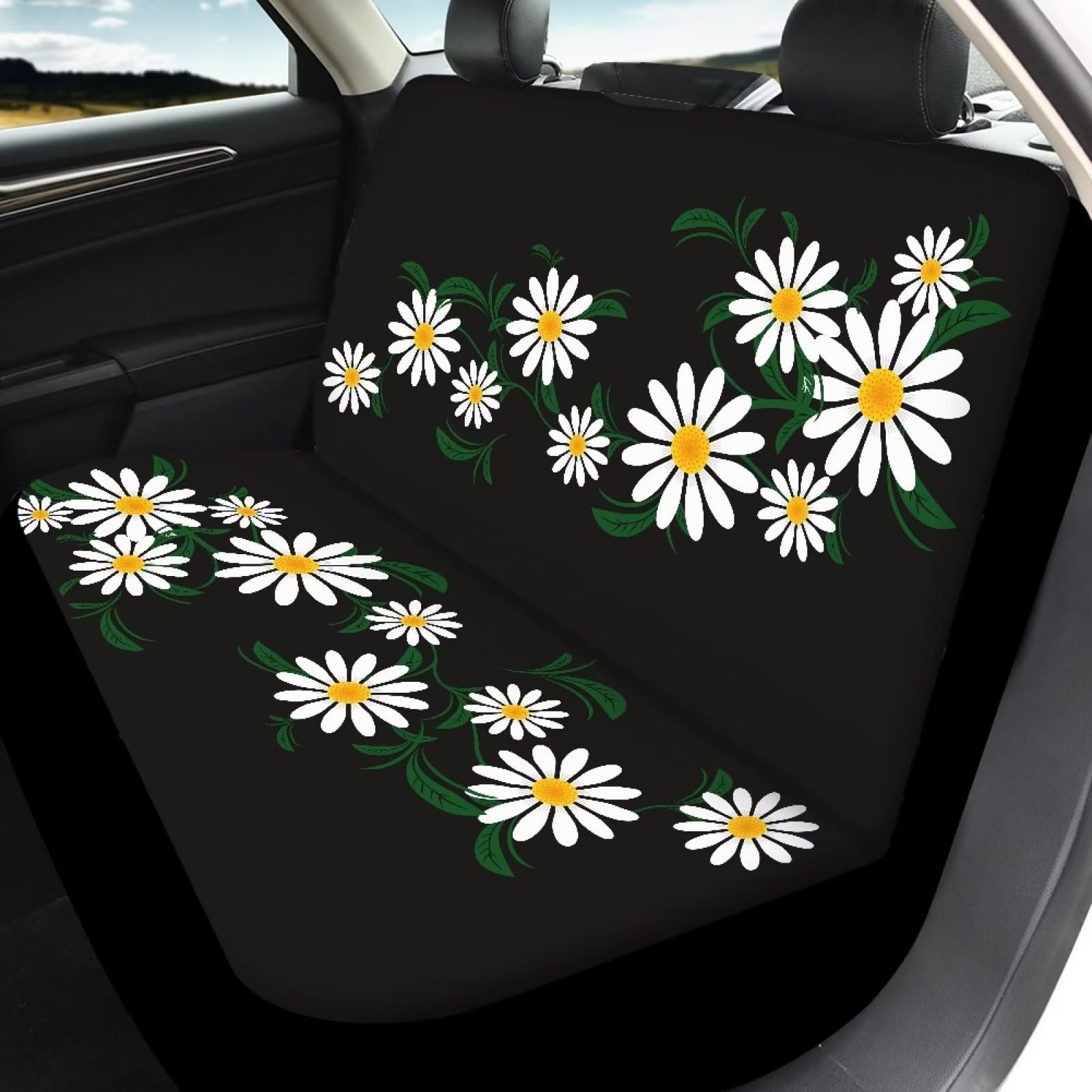 Daisy Pokrowce na siedzenia samochodowe dla kobiet, pełny zestaw 4 pokrowców na przednie i tylne siedzenia, odporne na każdą pogodę, trwałe maty do siedzenia dla zwierząt domowych,
