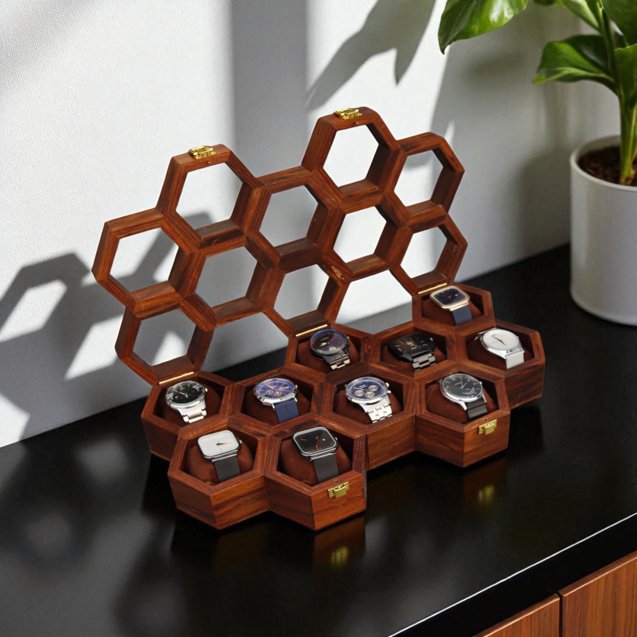 Vintage-Uhrenbox aus Holz für Herren, Uhren-Vitrine, Aufbewahrungs-Organizer, Schmuckschatulle für Frauen, Geschenk für Männer, antikes Holz, handgefertigte Kissen und