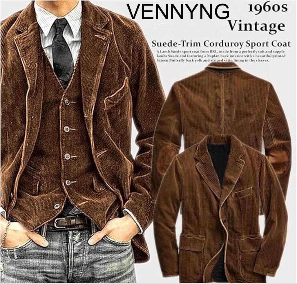 VENNYNG Boys' Corduroy Blazer Autumn School Coat Kid Toddler Tuxedo Suit Jacket with Elbow Pathes