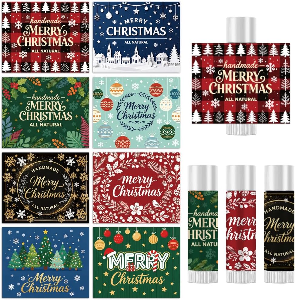 Peacoblue Minimalist Christmas Lip Balm Labels, Chapstick Tube Stickers — 사진 1