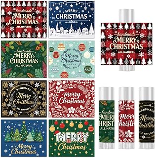 Peacoblue Minimalist Christmas Lip Balm Labels, Chapstick Tube Stickers