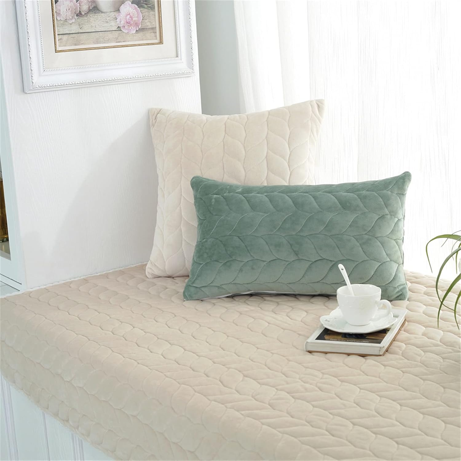 JeogYong Thick Plush Bay Window Mat Non-Slip Crystal Velvet Bay Window Cushion Pad, Modern Windowsill Bench Seat Cushion for Indoor Tatami Sofa Decor Home Bedroom Living Room