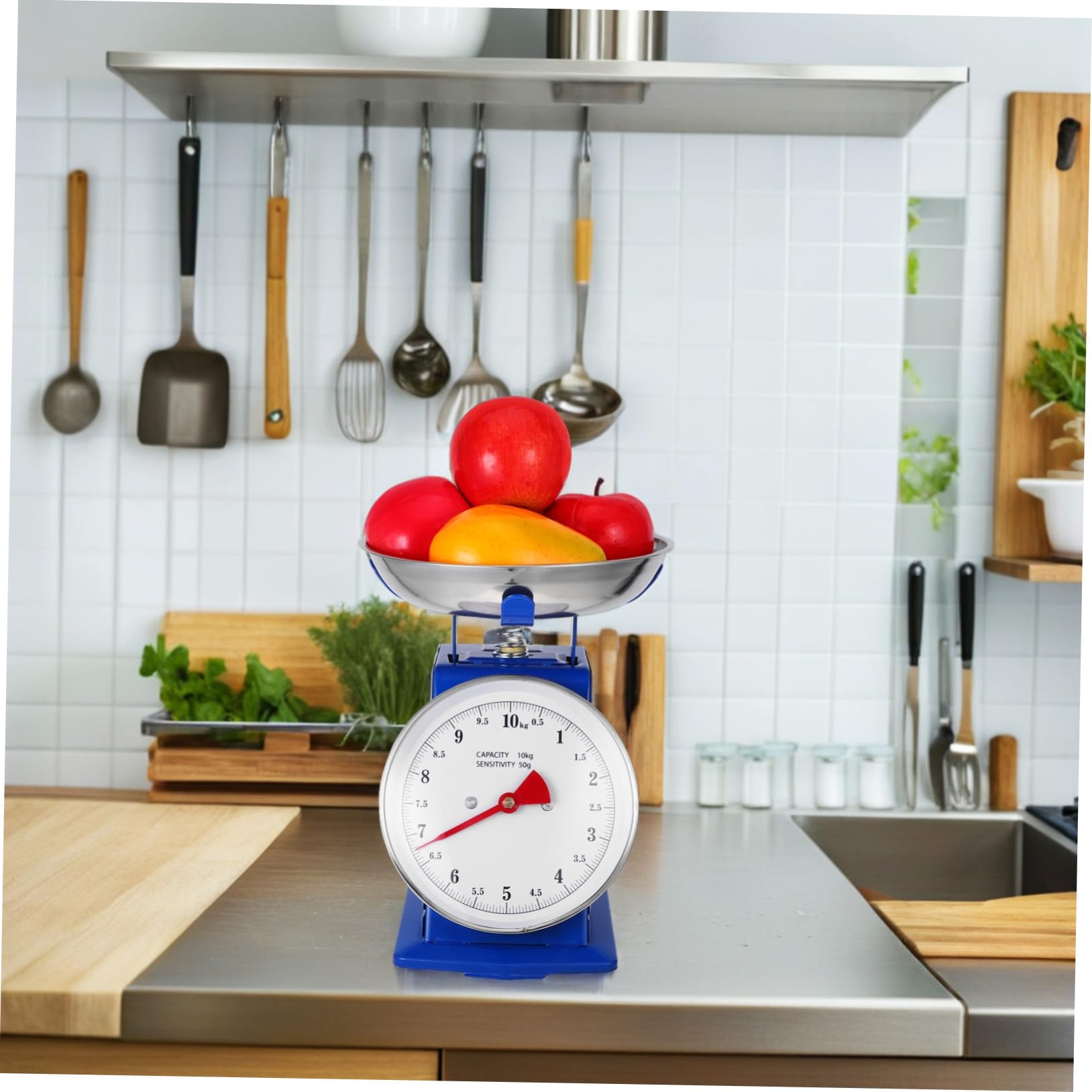Retro Küchenwaage Mechanisch mit Großem Zifferblatt Abnehmbarem Tablett und 10kg Kapazität aus Eisen und Edelstahl zum Kochen und Backen