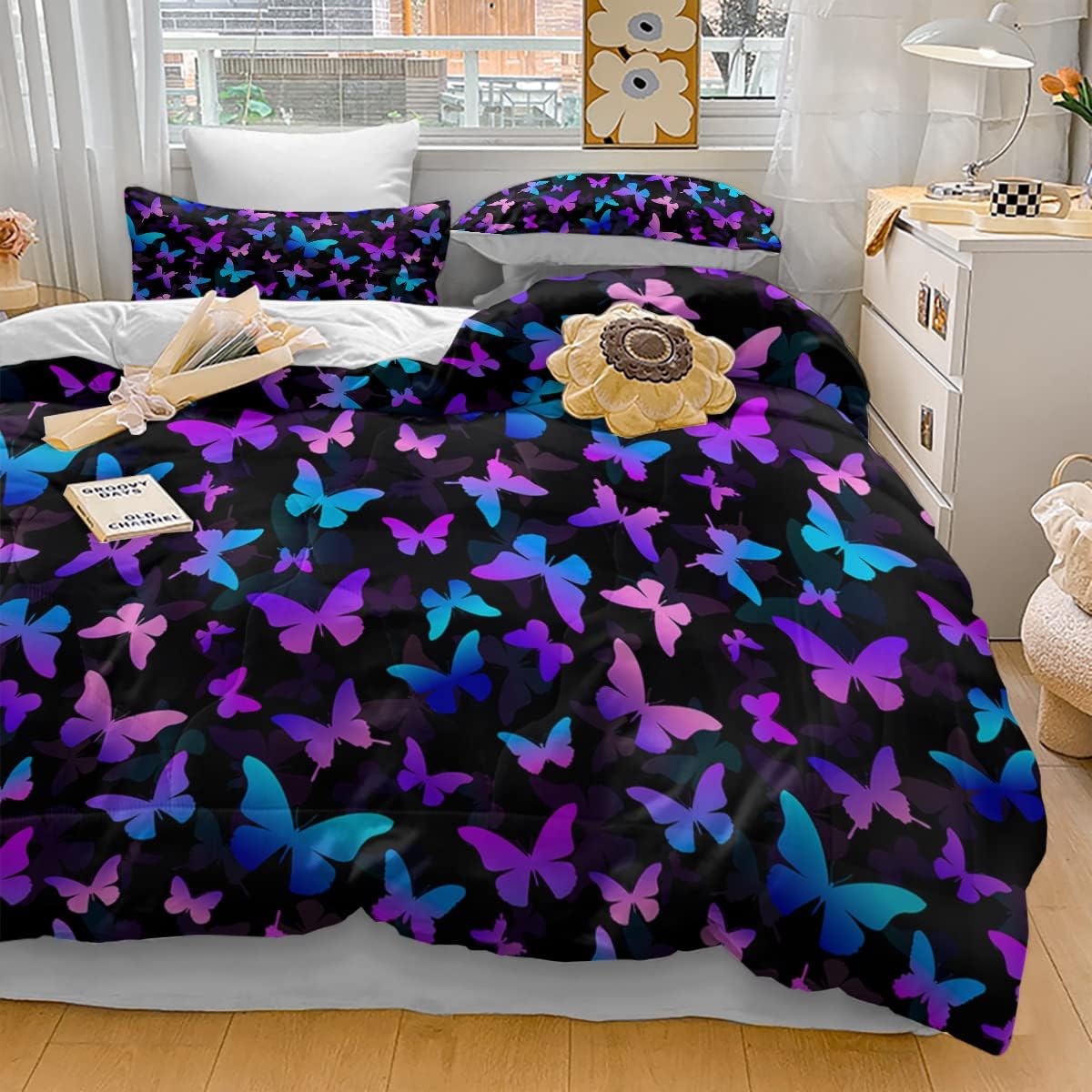 SOULZZZ Green Leaf Sunflower Floral Comforter King Luxury Soft Comforter Set with Green Leaves Nature Botanical Bedding 1 Comforter 2 Pillow Shams