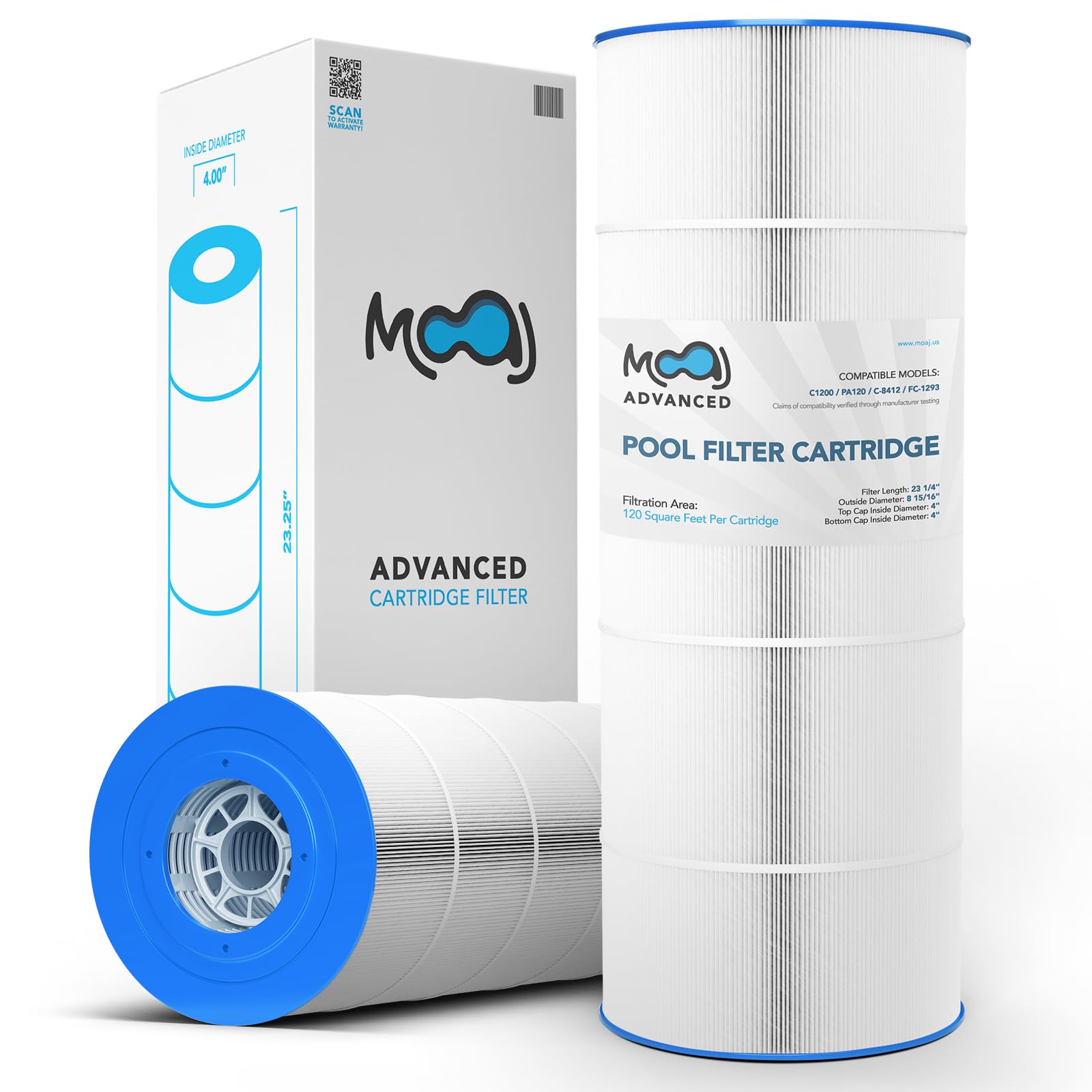 MOAJ Advanced Pool Filter Replaces Hayward C1200, CX1200RE, PA120, PA120-M, Filbur FC-1293, Unicel C-8412, Clearwater II ProClean 125, PCCF-125, 817-0125 | 23 1/4