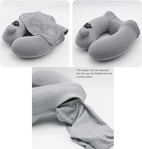 Miniatura 4 de Almohada de viaje con capucha, almohada inflable para el cuello, soporte para la barbilla, avión, automóvil, oficina y hogar, para dormir y descansar