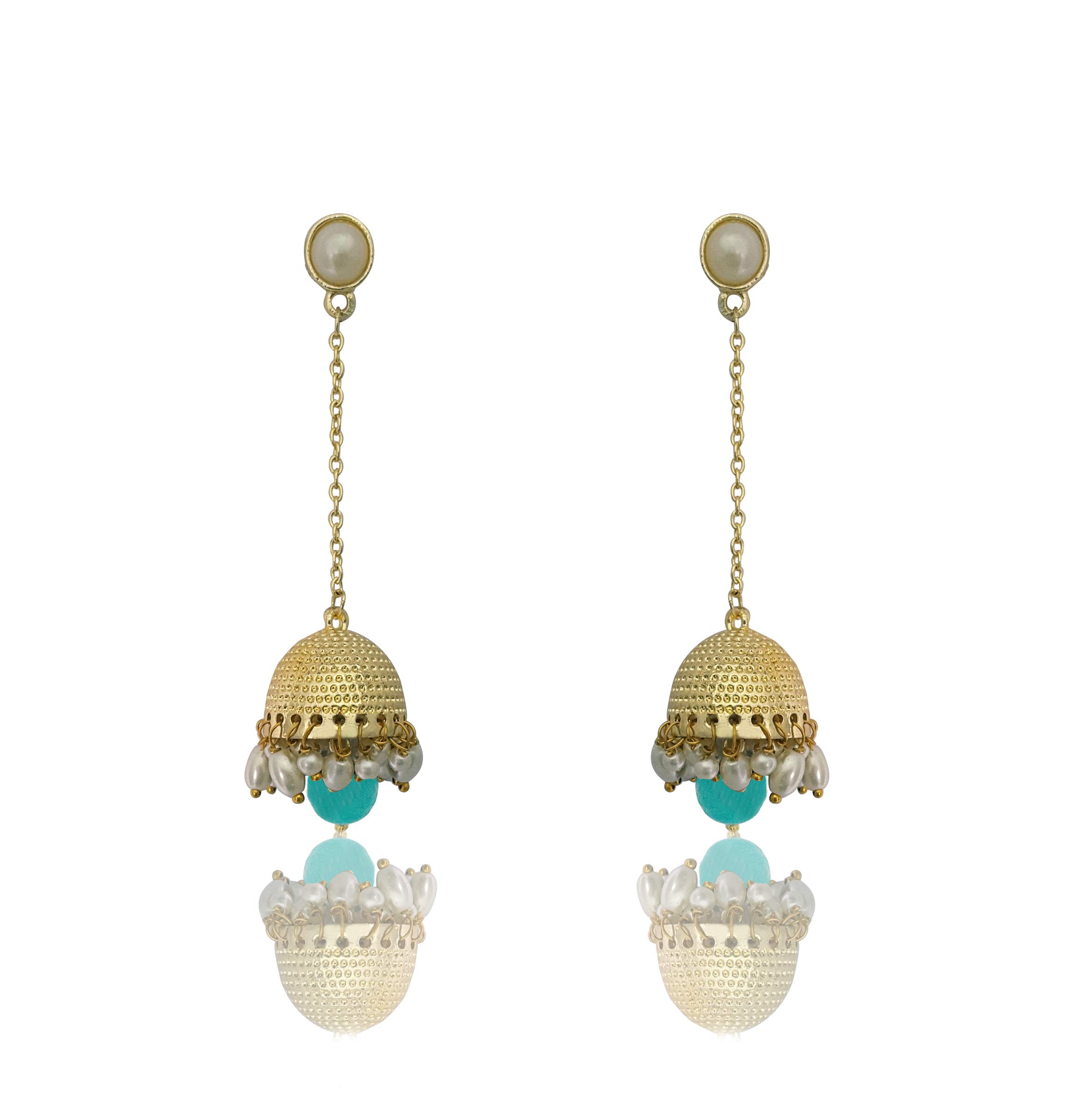 MoonstruckAlloy with Pearl Traditional Earrings for Girls, Women, Green