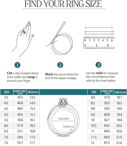 Miniatura 8 de IMOLOVE - Anillo de compromiso solitario de moissanita para mujer, anillo de boda de plata de ley 925 con anillo de diamante redondo de imitación