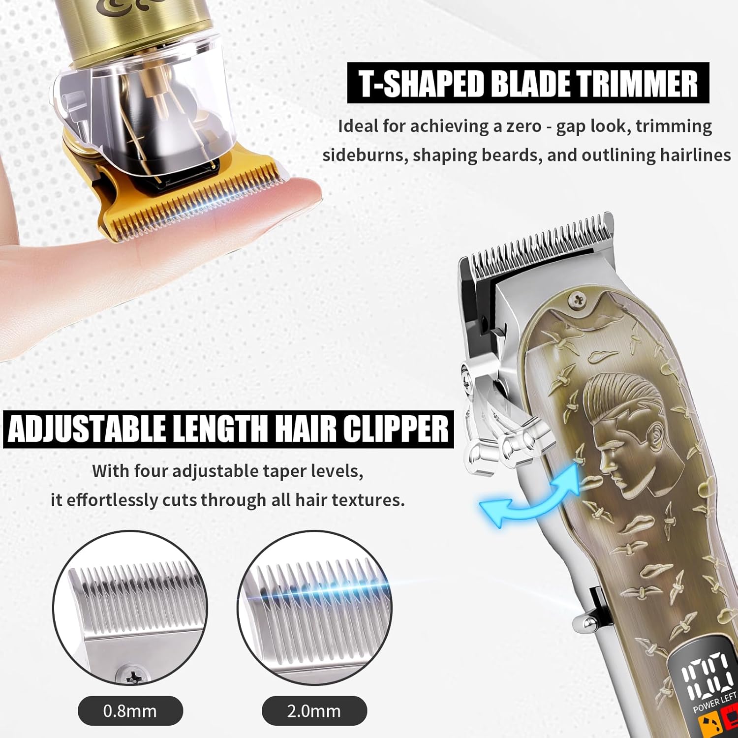 Professional Hair Clipper Set Men's Cordless Hair Clipper T-Shaped Blade Beard Trimmer Nose Hair Trimmer Electric Shaver Rechargeable Professional Hair Trimmer Set (Bronze) - Image 3