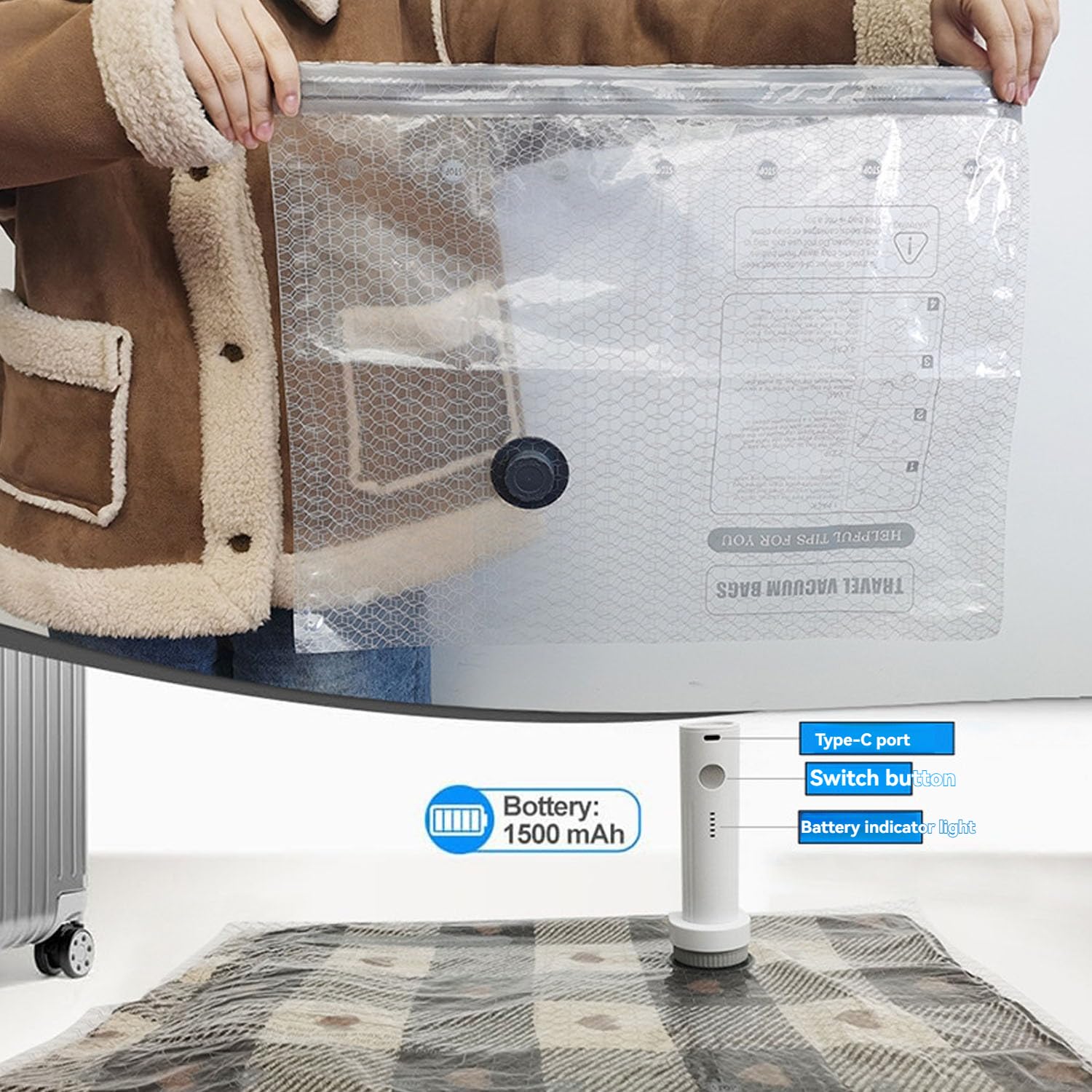 Bolsas de Almacenamiento al Vacío Reutilizables y Espesadas Ahorradoras Espacio para Edredones Ropa Chaquetas Plumón - Organizador Resistente