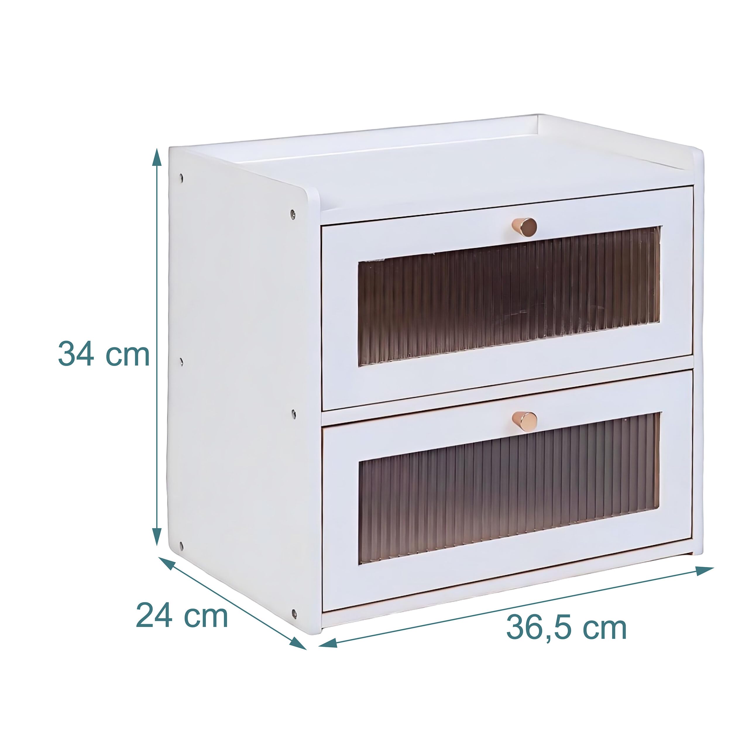 Relaxdays Portapane in bambù 2 Livelli, con finestrelle e sportelli a ribalta, 34 x 36,5 x 24 cm, Bianco