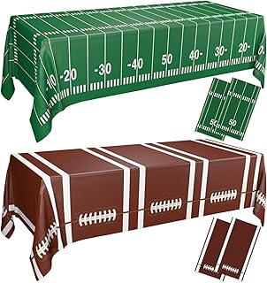 4Pcs Football Tablecloths, Rectangular Brown and Green Football Table Covers for Birthday Tailgate Party Game Day Decorations, 51 x 106 Inch