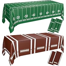 4Pcs Football Tablecloths, Rectangular Brown and Green Football Table Covers for Birthday Tailgate Party Game Day Decorations, 51 x 106 Inch